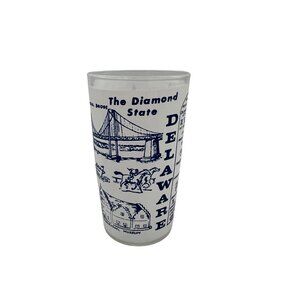 Vintage Delaware Diamond State Frosted Glass Tumbler Hazel Atlas Collectible
